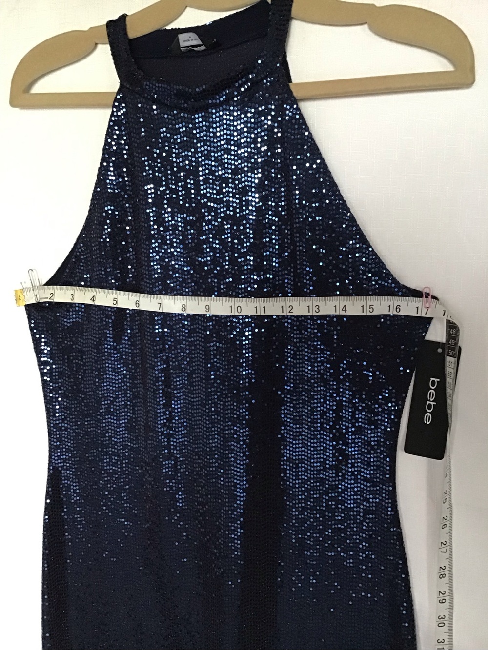 bebe Navy Sequin Halter Midi  Dress Size M - Picture 11 of 13